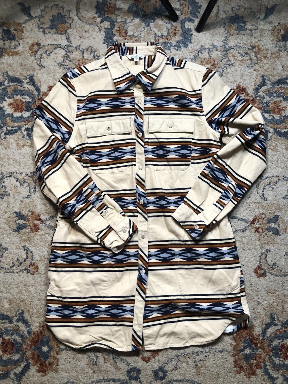LL Bean Signature Chamois Cloth Tunic Size M Southwest Print Flannel Cabincore